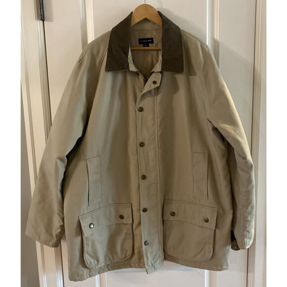 Lands’ End Men’s Parka XL Tan Cotton‎ Canvas Field Jacket Corduroy Collar Vented - Picture 2 of 16